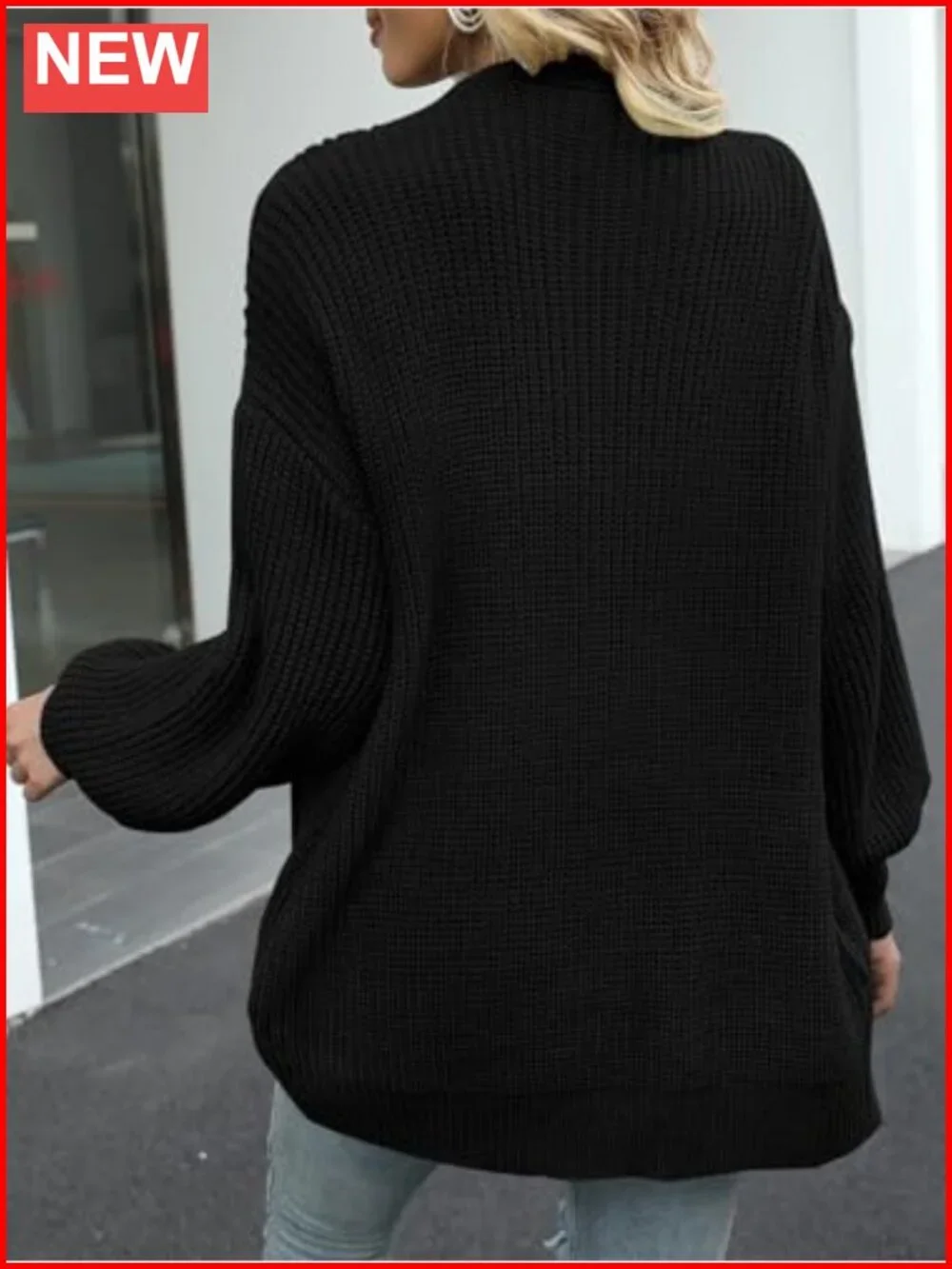 Oversized Chunky Lantern Sleeve Open Front Cardigan Sweater